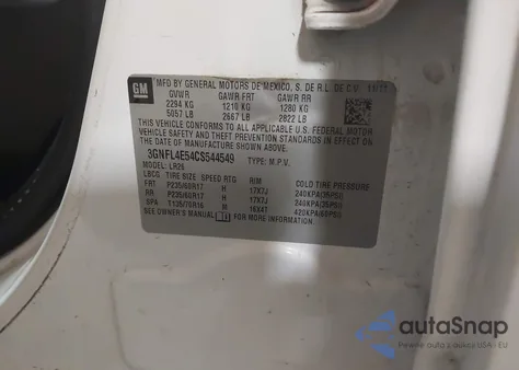 2012 Chevrolet Captiva Sport Ltz z USA, uszkodzony, nr VIN 3GNFL4E54CS544549